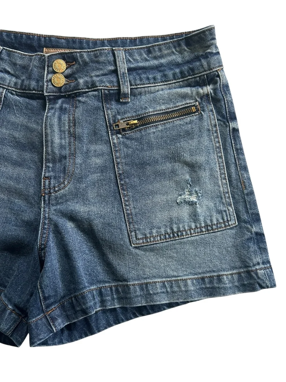 Kut From The Kloth Jane High Rise Long Short Zipper Patch Pockets Size 8 Sailor